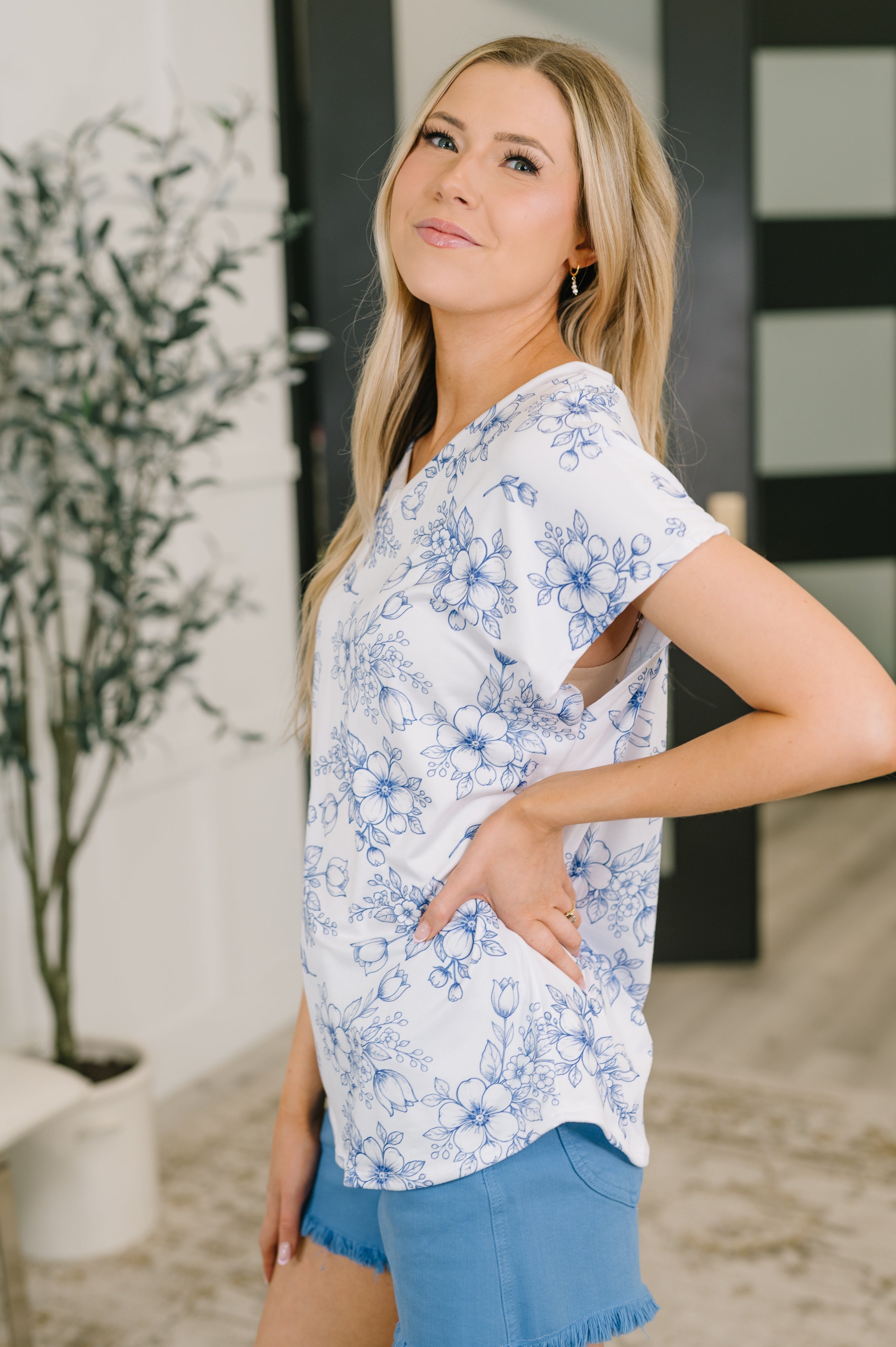 Down Right Delicate V-Neck Floral Top