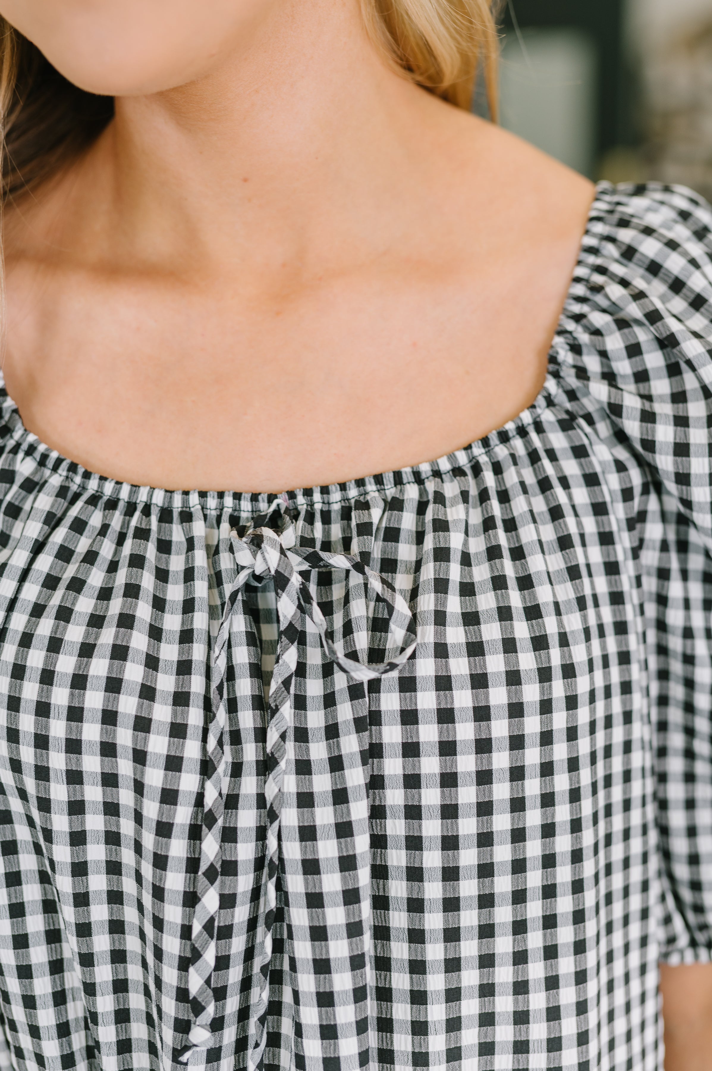 Great Gingham Square Neck Blouse