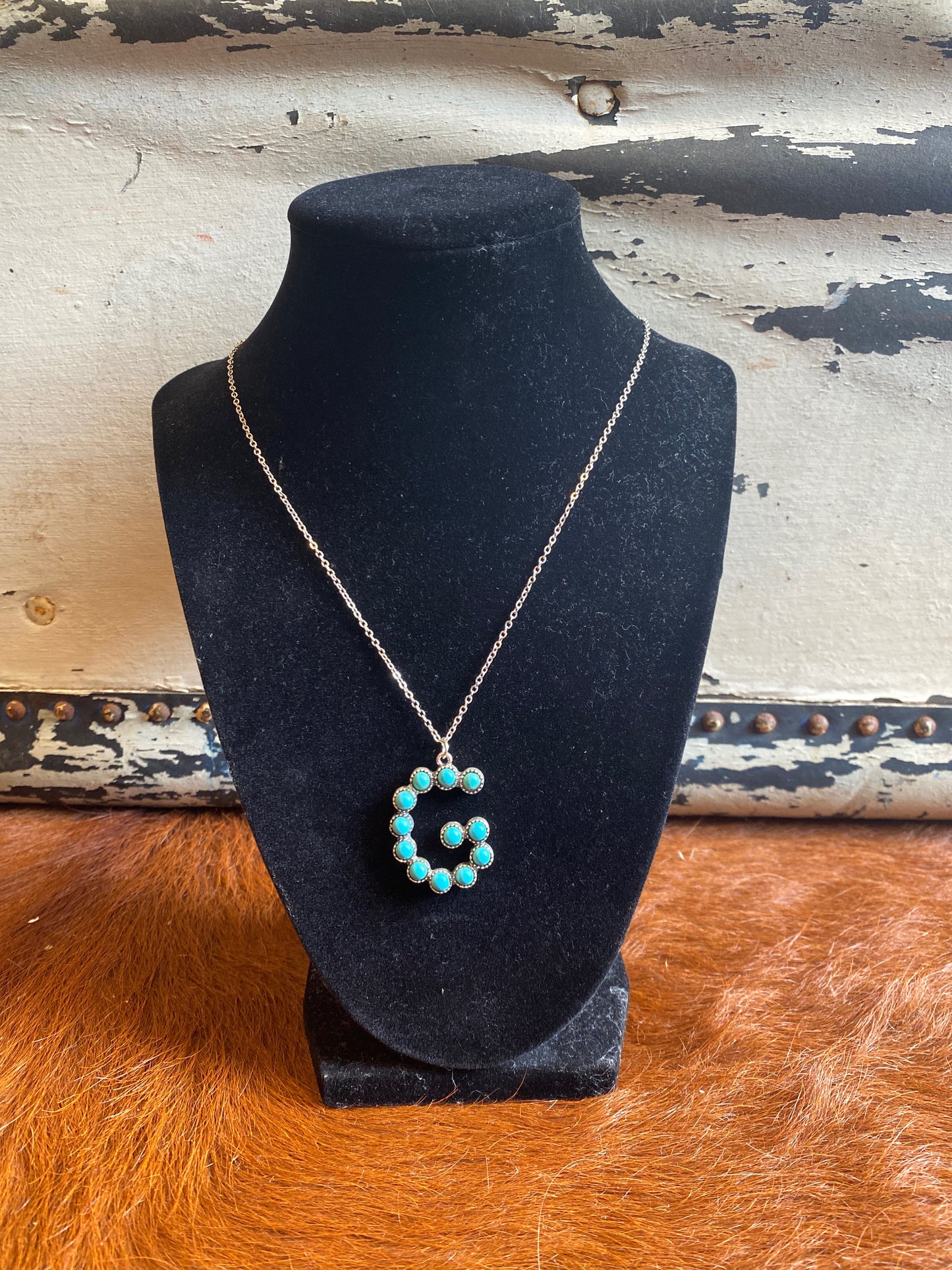 Turquoise Beaded Letter Necklace