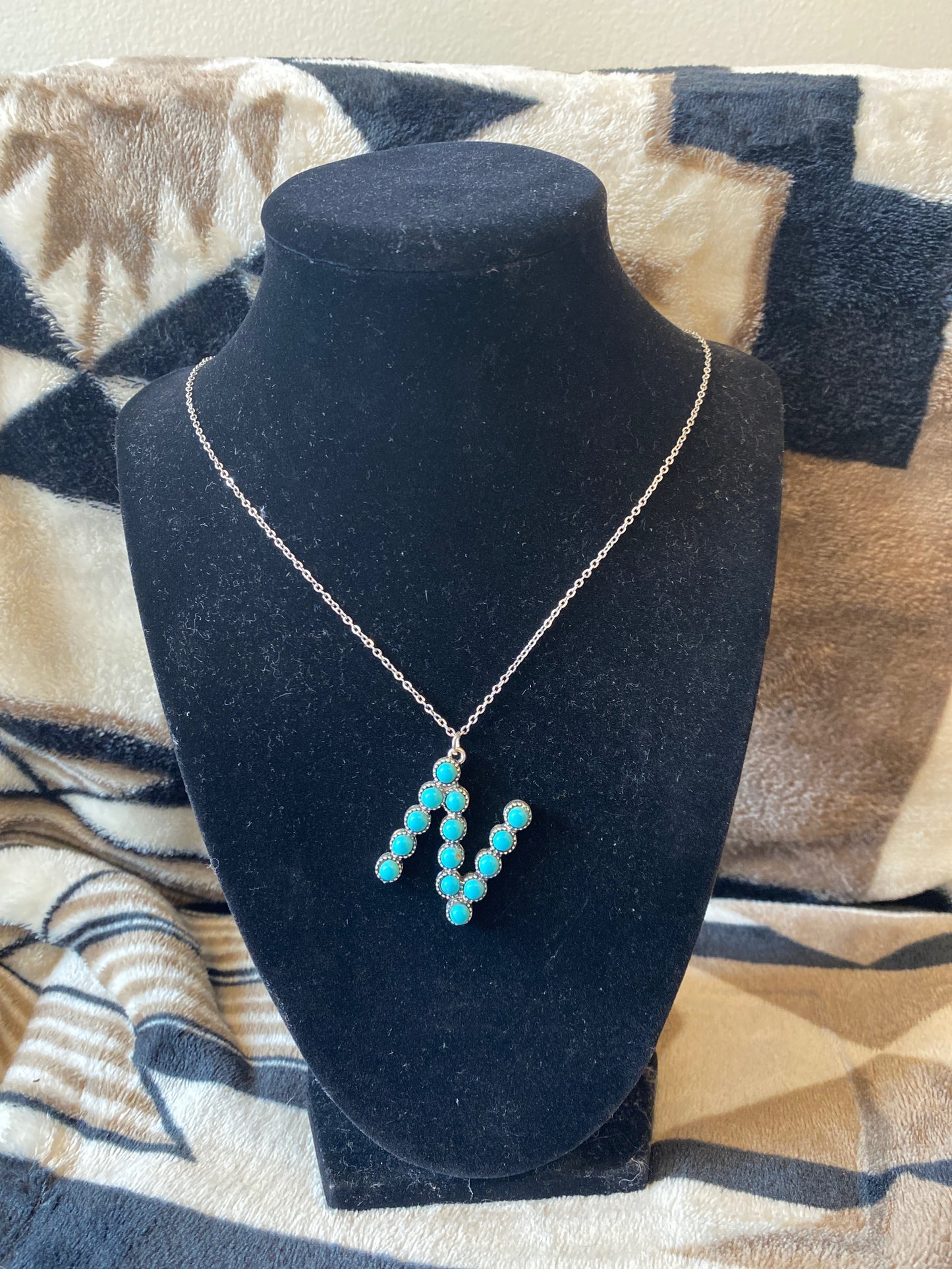 Turquoise Beaded Letter Necklace