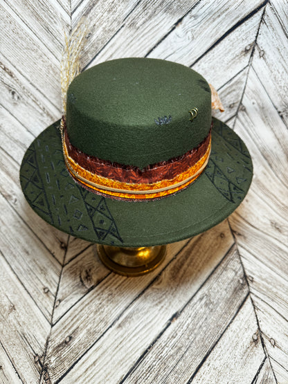 Olive & Turquoise Custom Felt Hat
