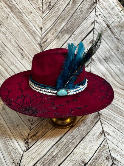 Turquoise Peacock & Boho Custom Felt Hat