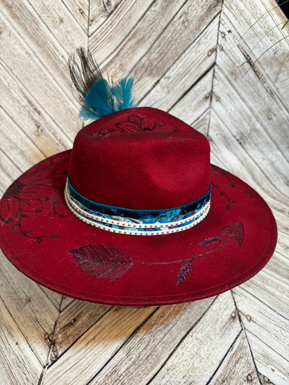 Turquoise Peacock & Boho Custom Felt Hat