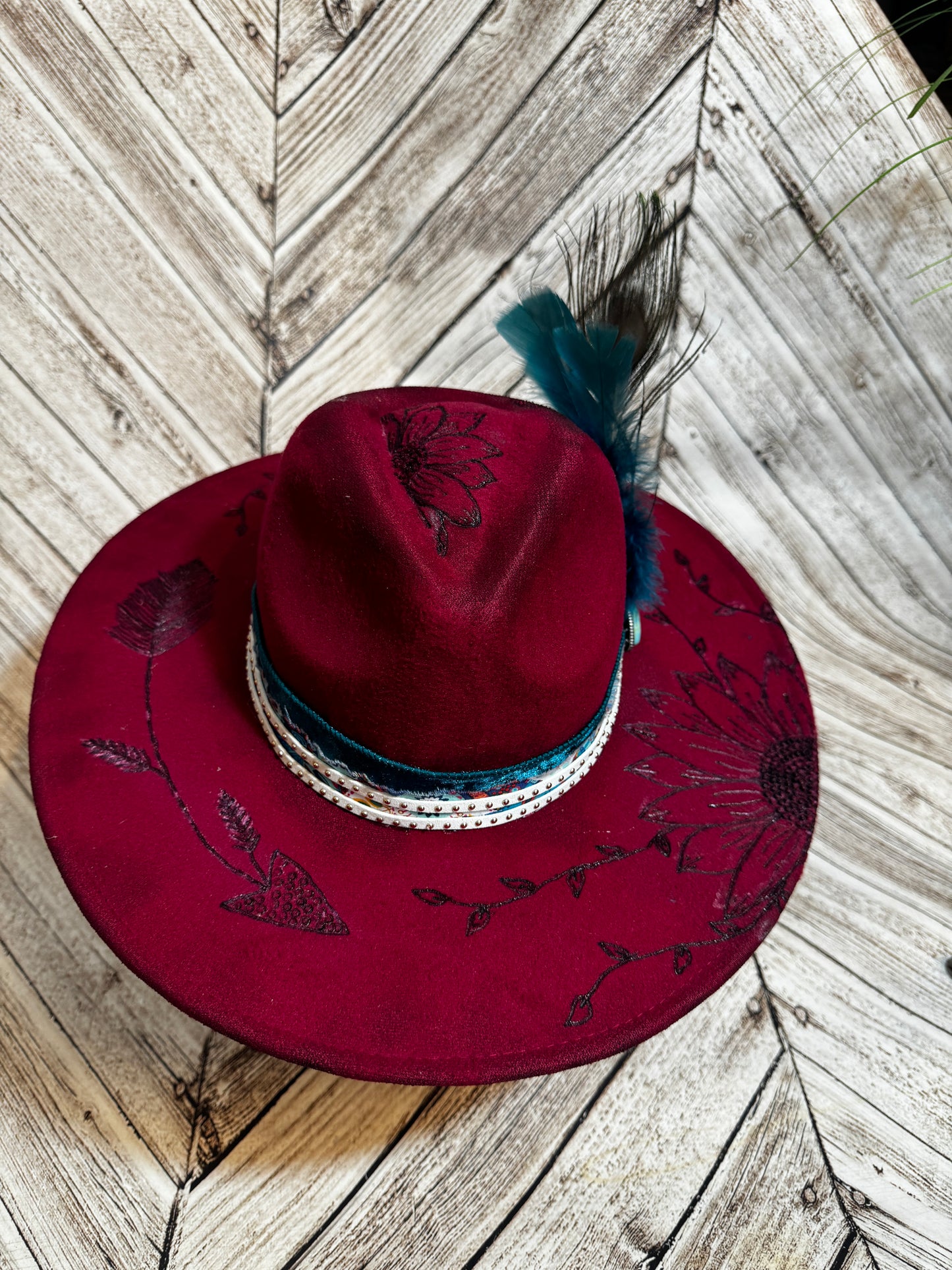 Turquoise Peacock & Boho Custom Felt Hat