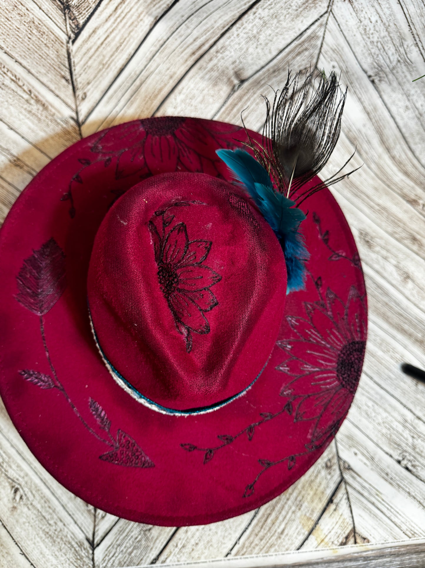 Turquoise Peacock & Boho Custom Felt Hat