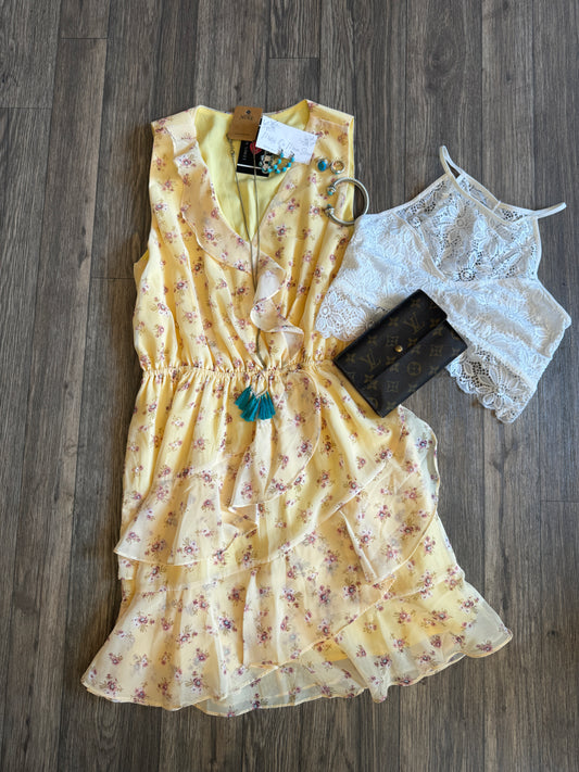 Yellow Sleeveless Floral Dress