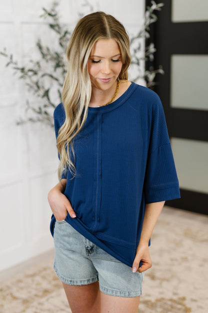 Stay On Top Relaxed Tee in Light Navy