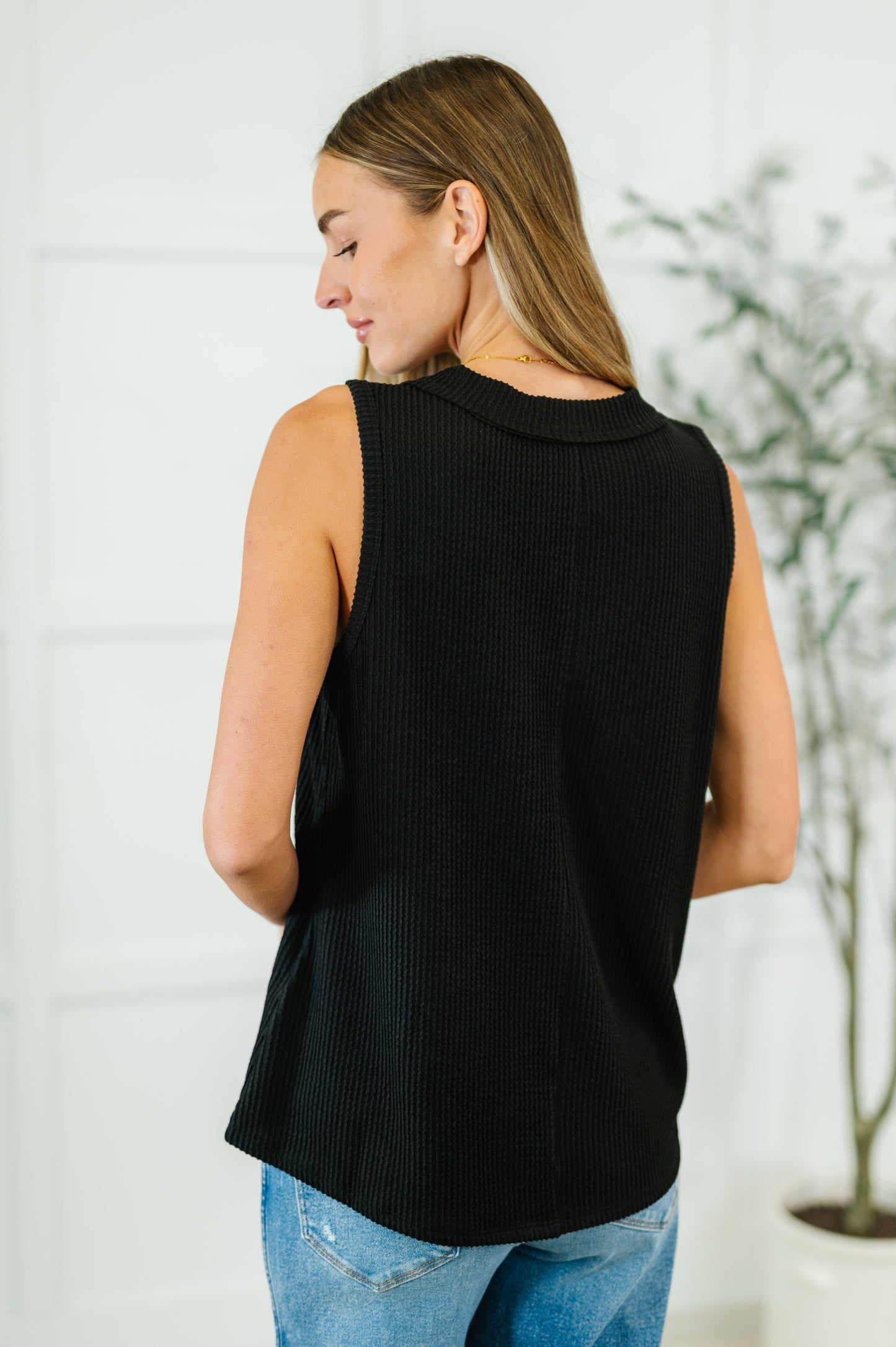 Thread Lightly Ribbed Knit Tank in Black