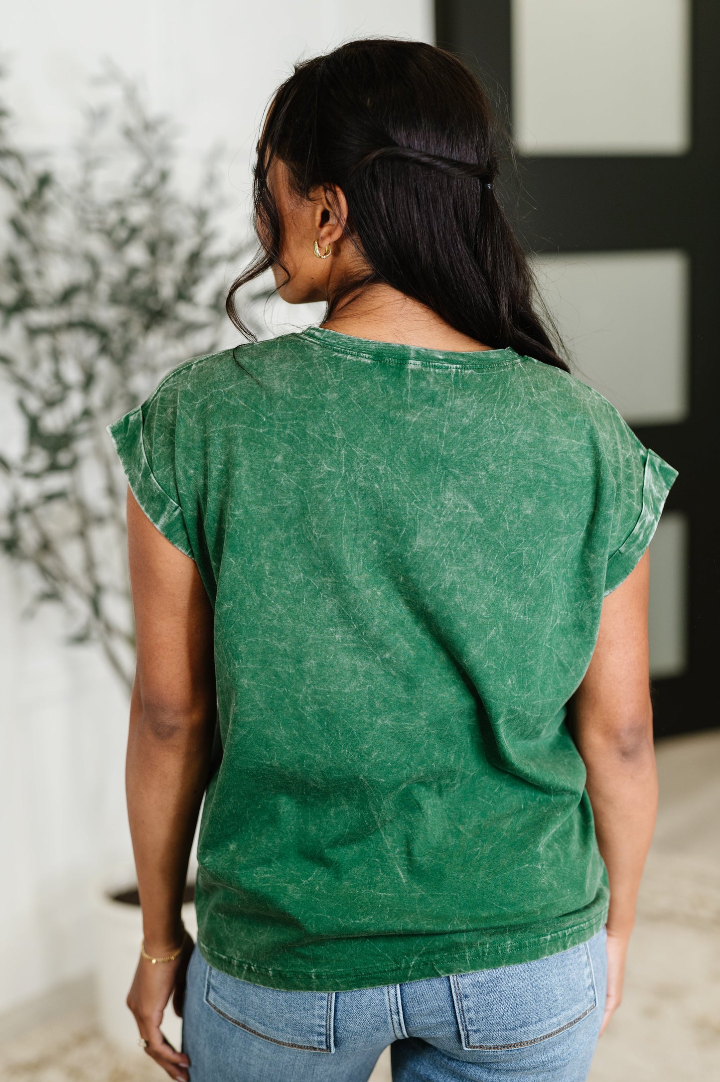 Top That Mineral Wash Tee in Dark Green