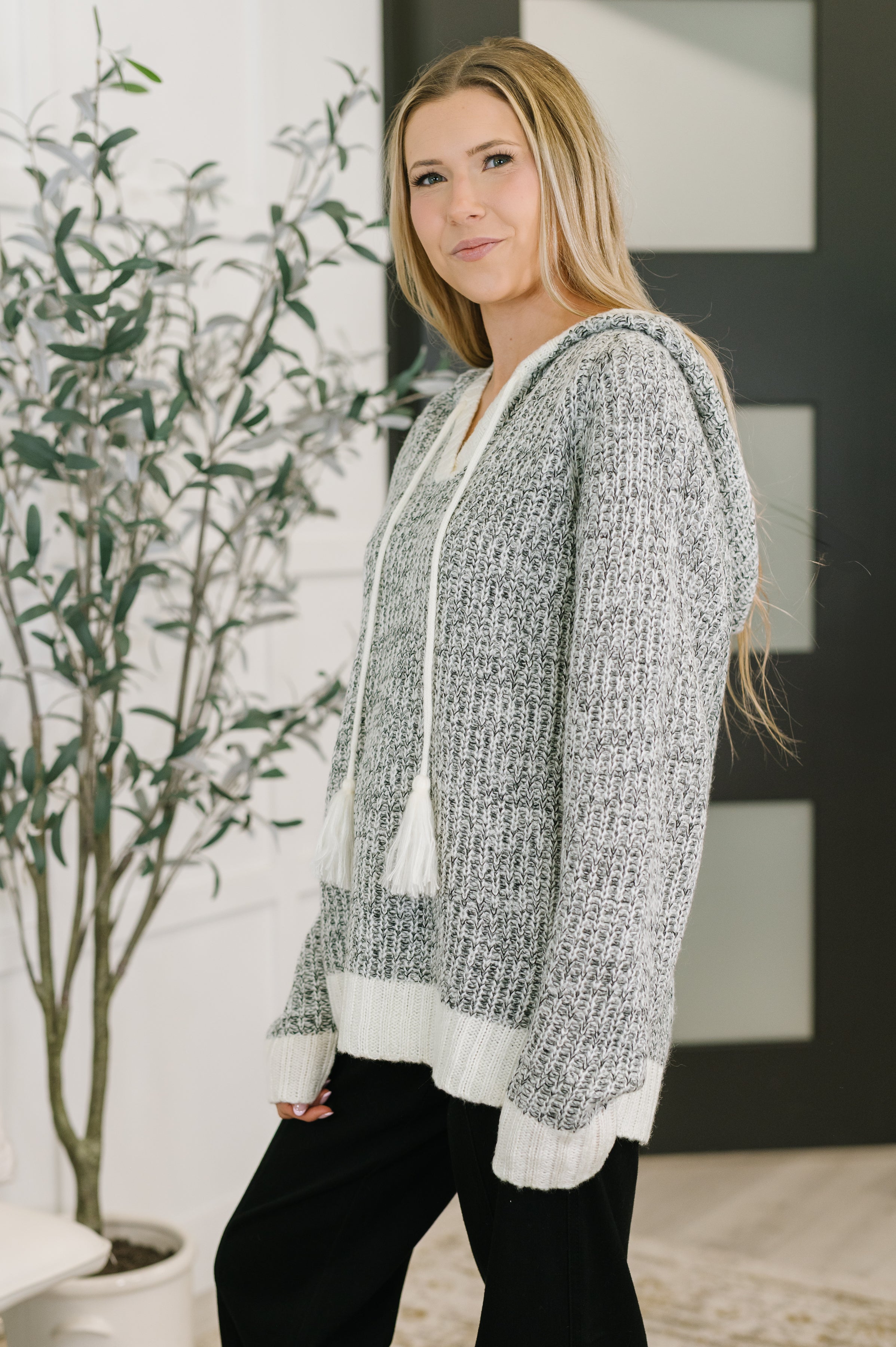 Who Can Live Without it Textured Split Neck Pullover