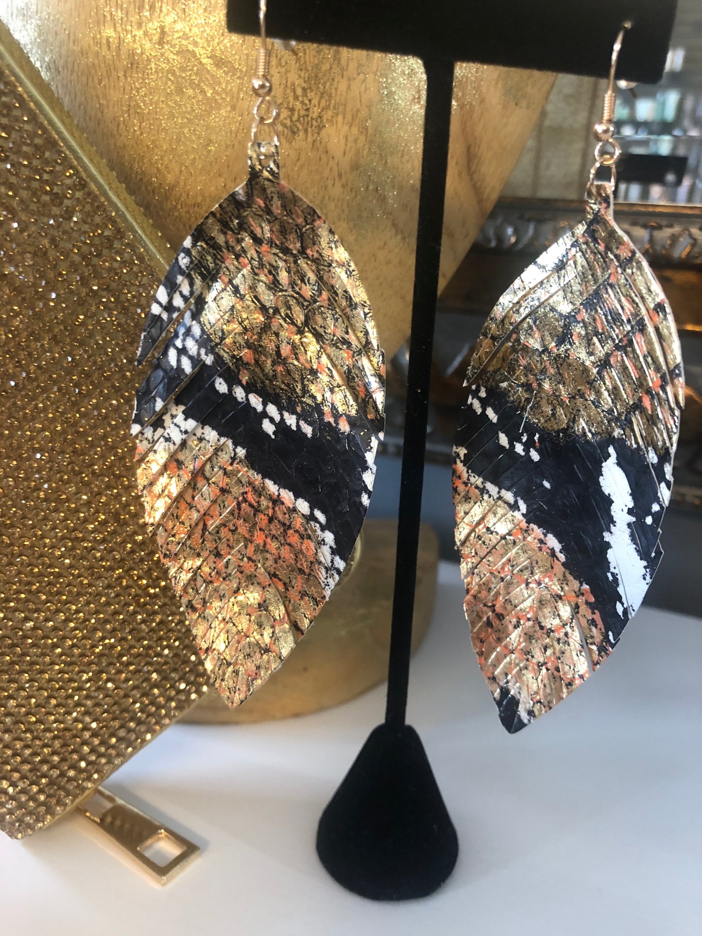 Leather Feather Earrings