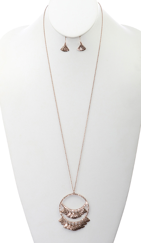 Hammered Metal Fringe Necklace and Earring Set