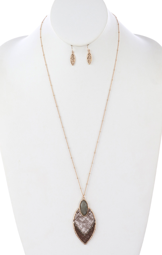 Animal Print Leather Necklace and Earring Set